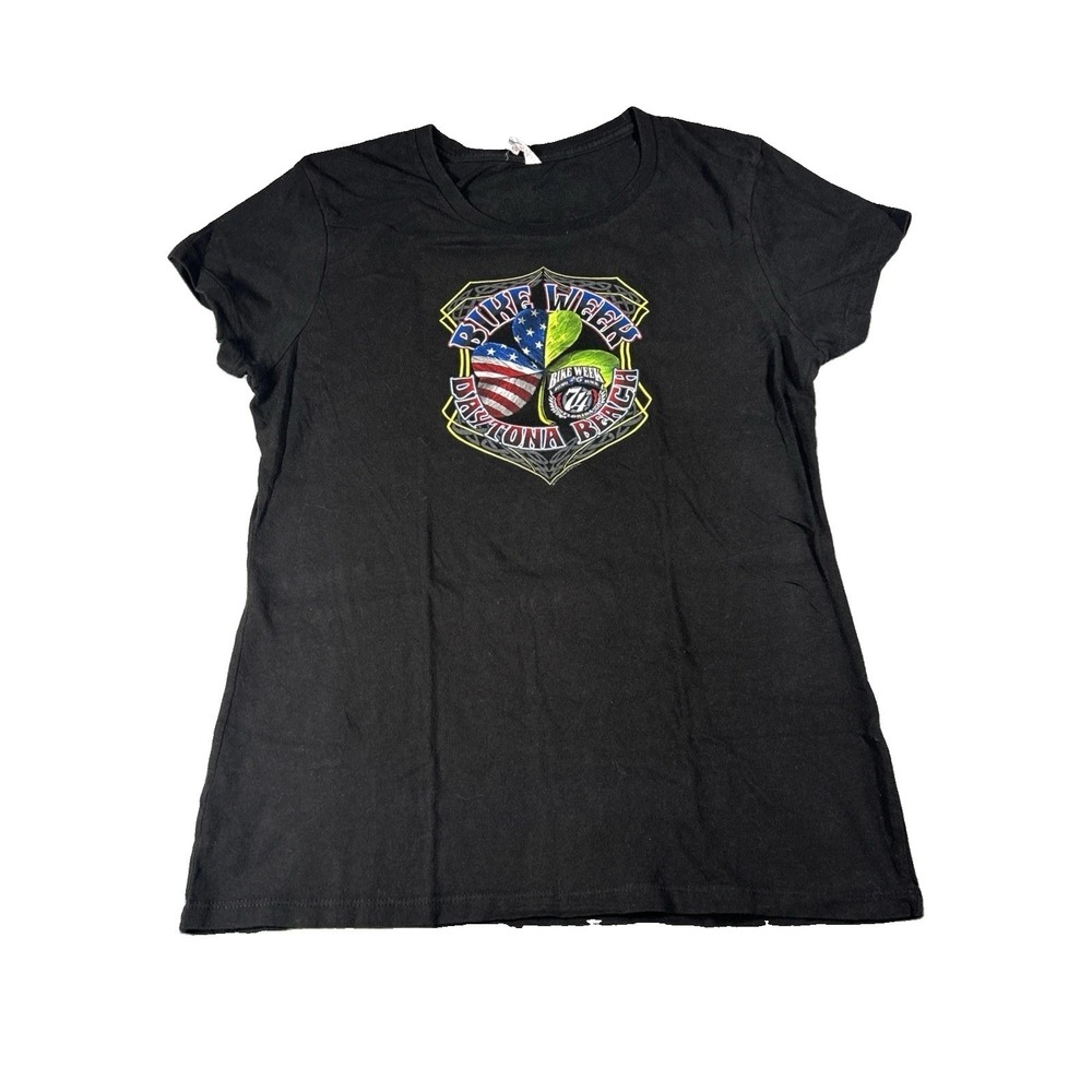 Hot Leathers Daytona Beach Bike Week 2015 74th Event Black Graphic T-Shirt L